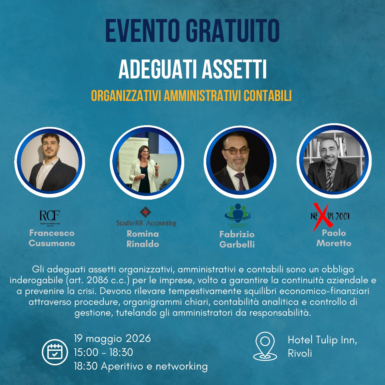 Locandina evento Adeguati assetti del 19 maggio 2026